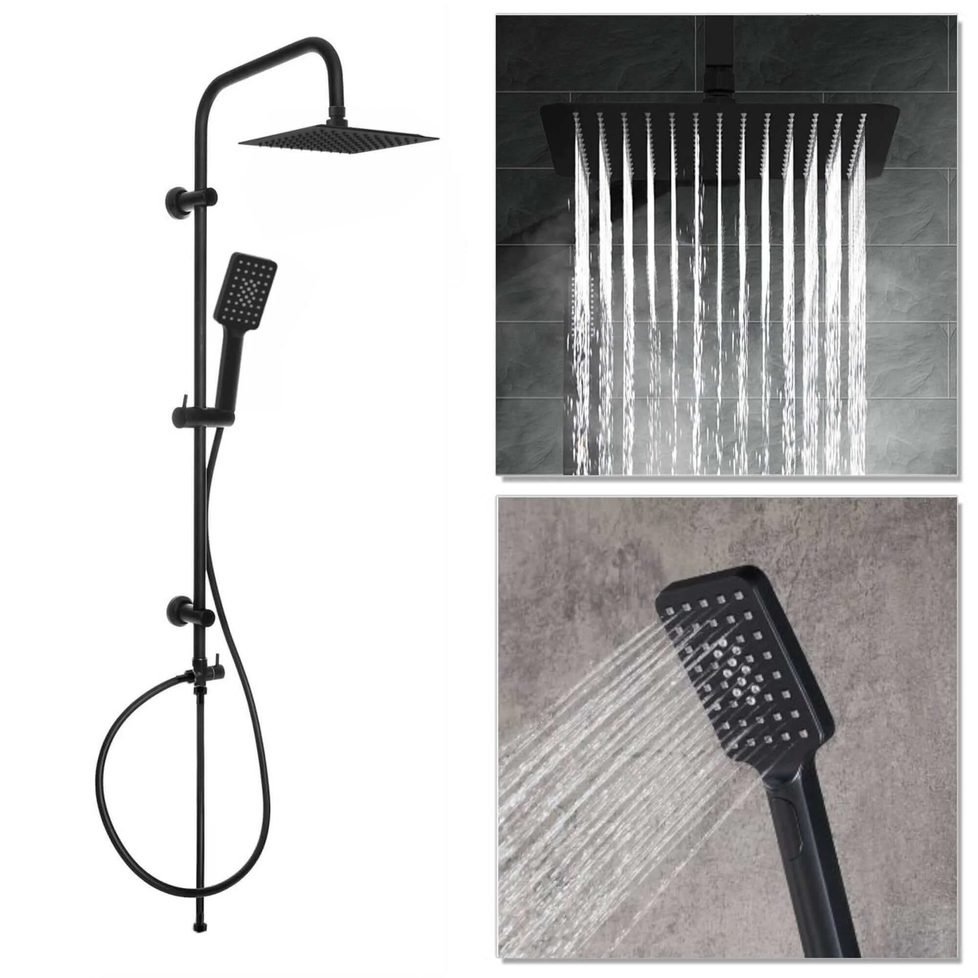 Matt Black Bath Shower Mixer Tap (Plaza - With Dual Rigid Riser) - Image 3