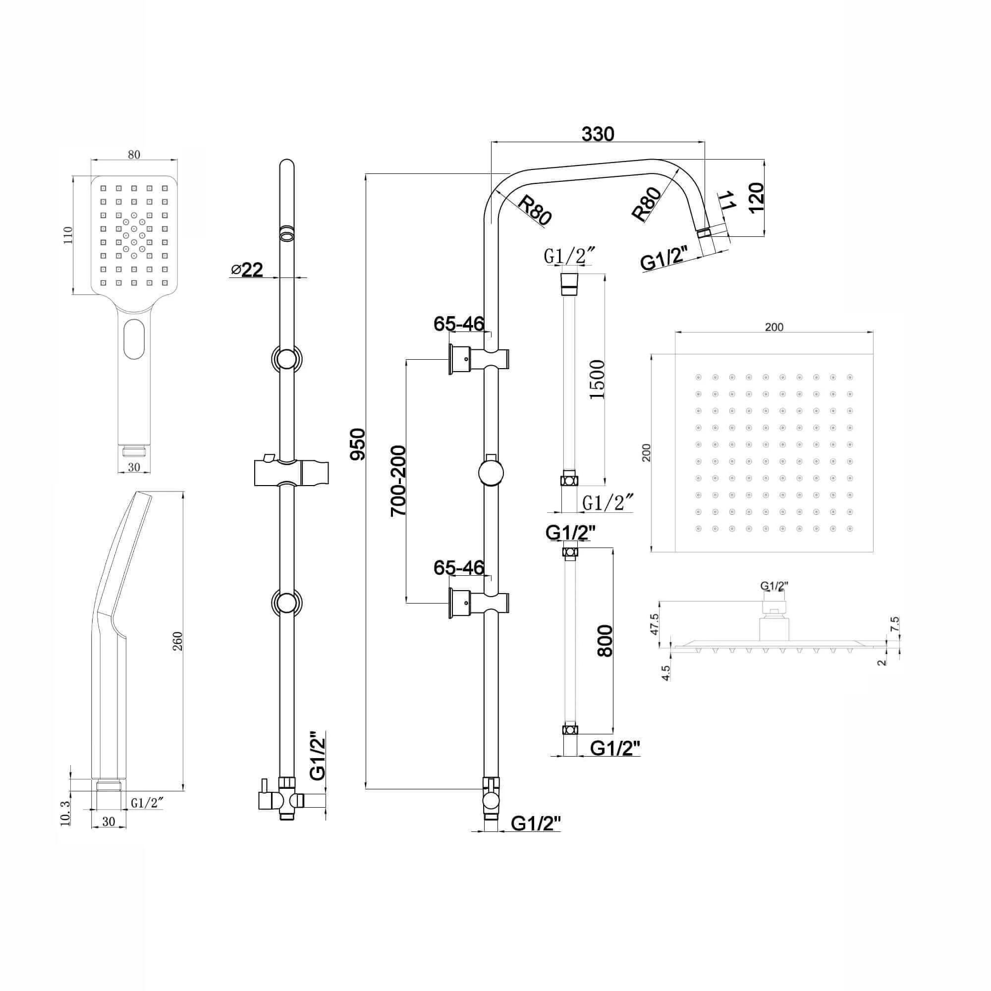 Matt Black Bath Shower Mixer Tap (Plaza - With Dual Rigid Riser) - Image 8