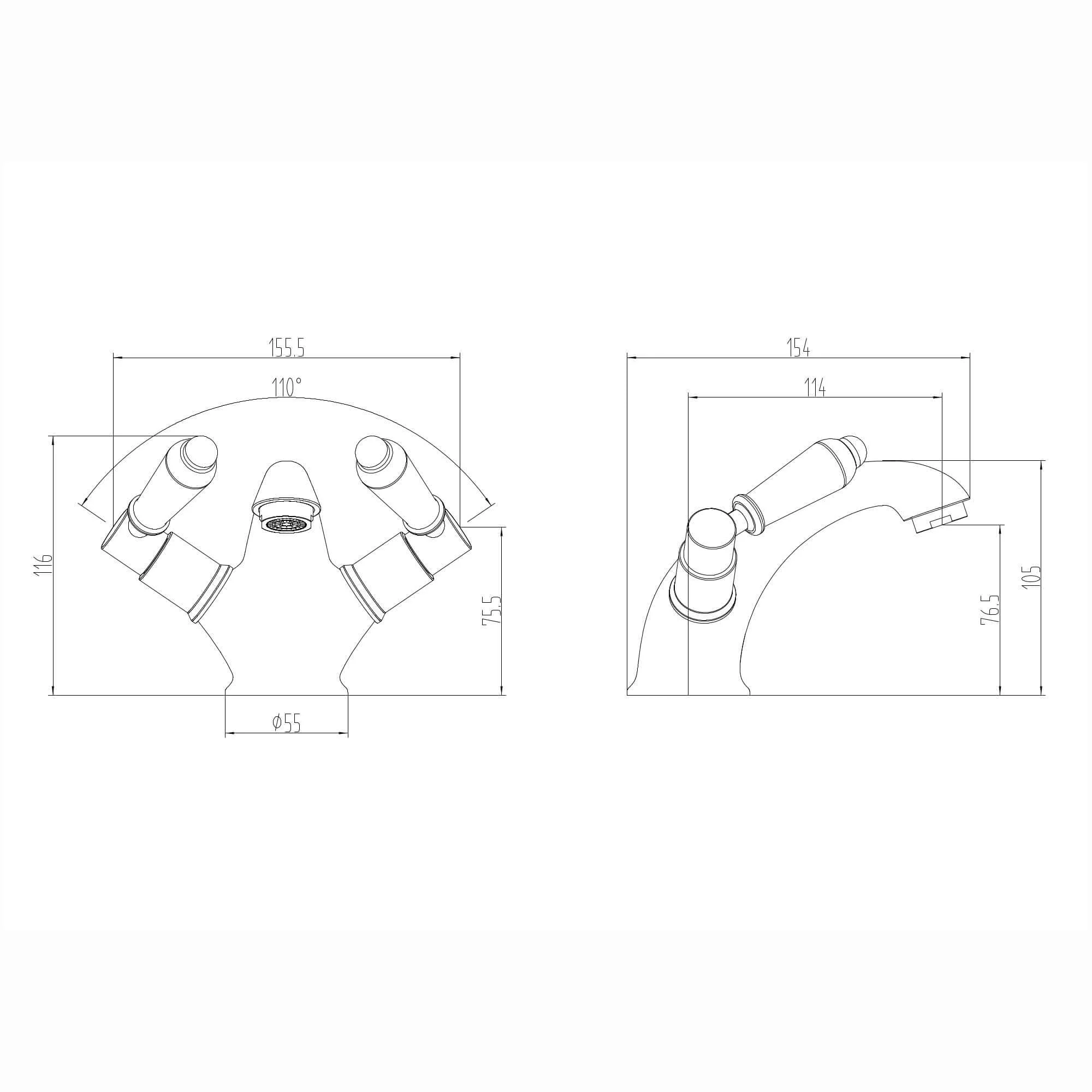 Downton basin mixer tap with white ceramic levers + slotted waste - gold - Image 4