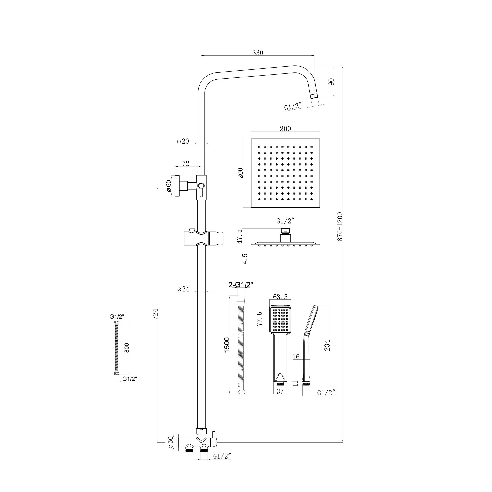 Mykonos bundle incl. bath shower mixer tap with dual riser rail, basin mixer, bath and basin wastes - gunmetal grey - Image 6