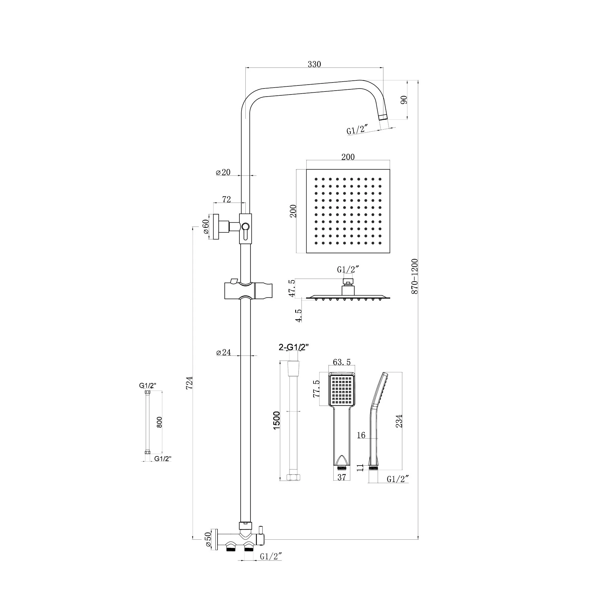 Mykonos bundle incl. bath shower mixer tap with dual riser rail, basin mixer, bath and basin wastes - matt black - Image 7
