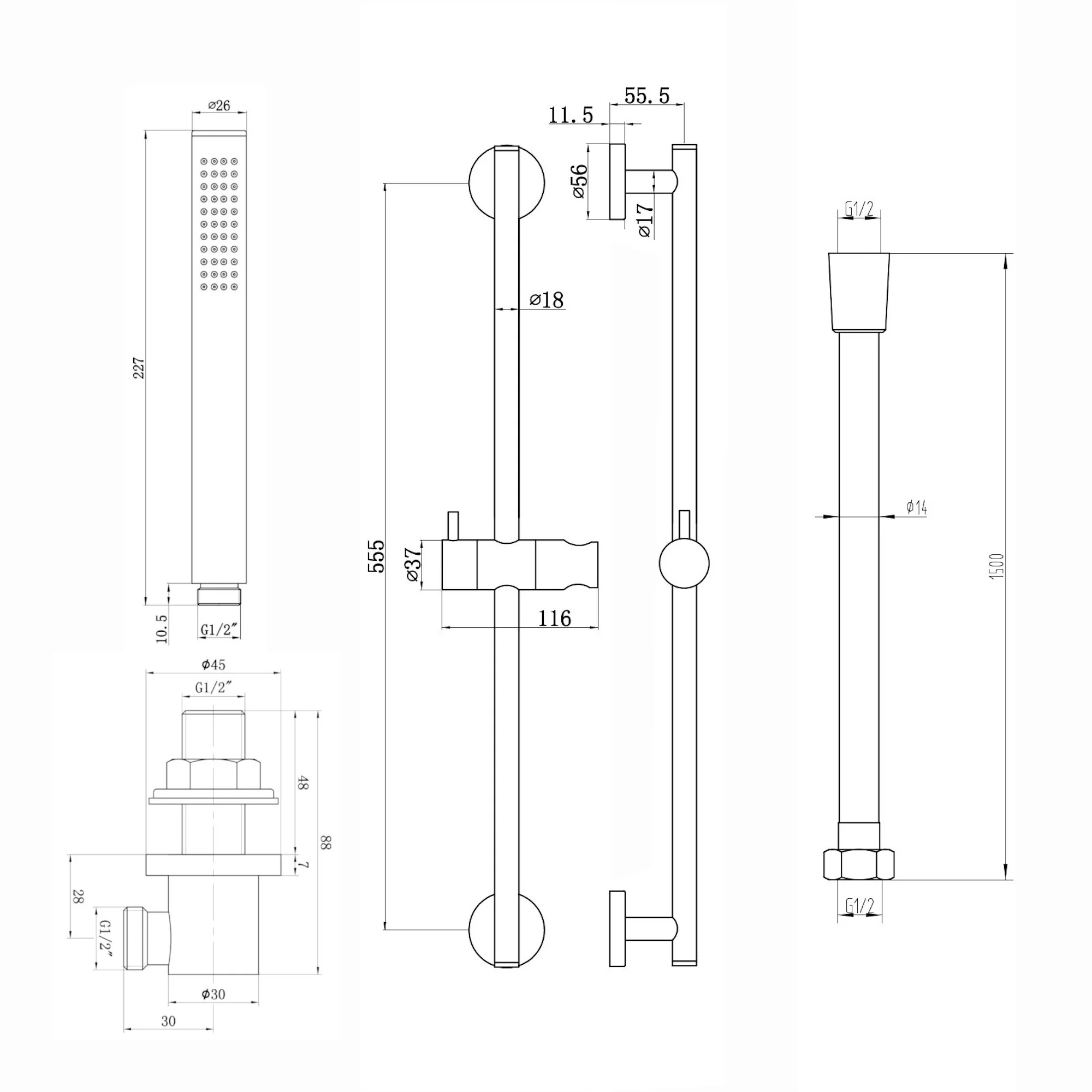 Naples Contemporary Round Concealed Thermostatic Shower Set Incl. Triple Diverter Valve, Wall Fixed 8" Shower Head, Slider Rail Kit, Bath Filler Waste with Overflow - Chrome (3 Outlet) - Image 9