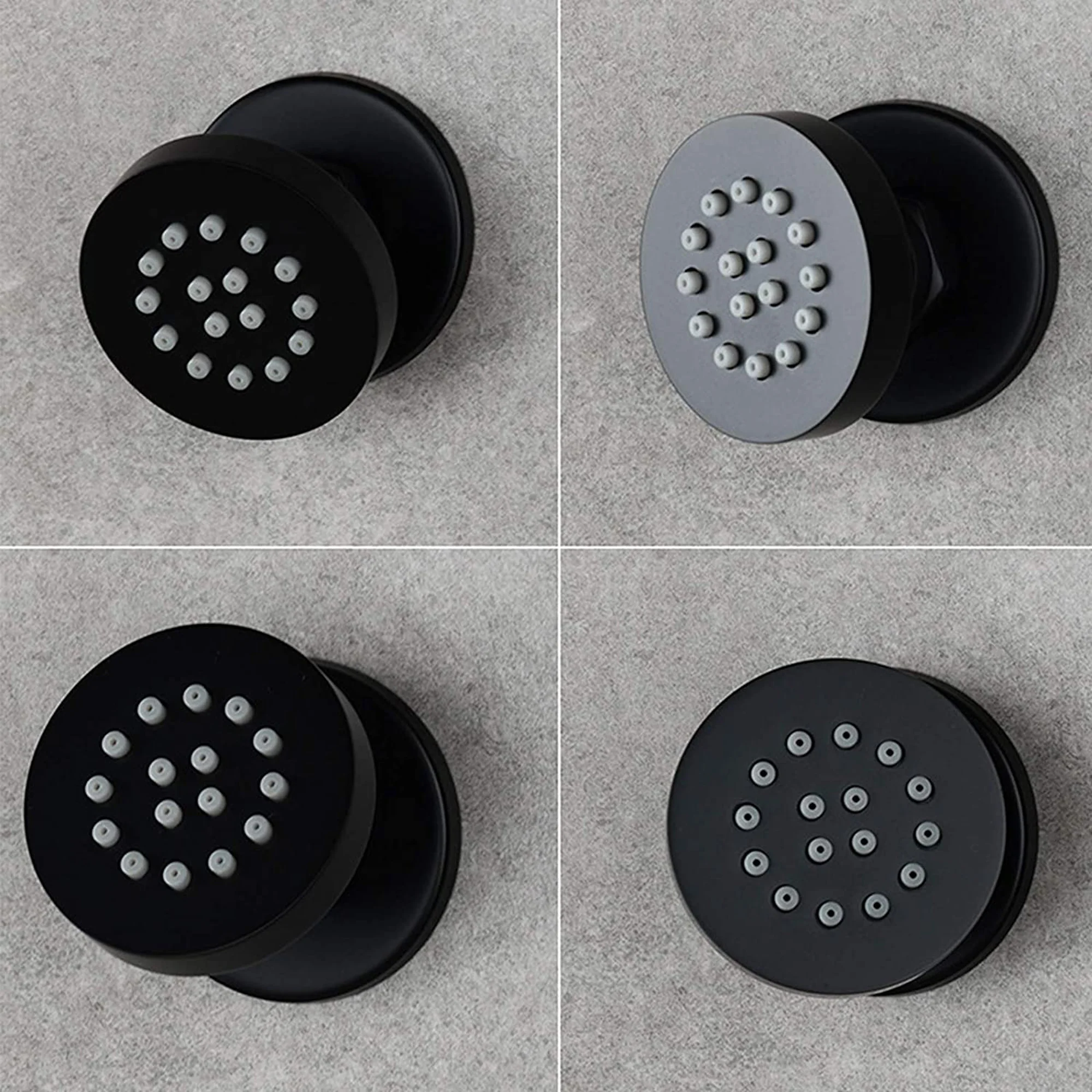 Naples Contemporary Round Concealed Thermostatic Shower Set Incl. Triple Valve, Wall Fixed 8" Shower Head, 4 Spa Body Jets - Black (2 Outlet) - Image 4