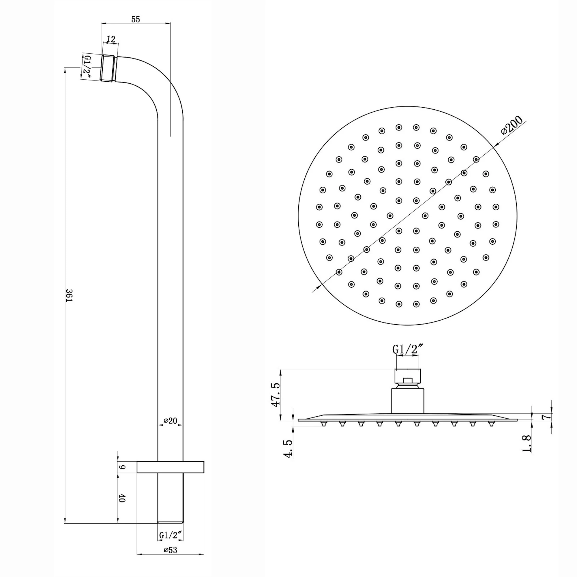 Naples Contemporary Round Concealed Thermostatic Shower Set Incl. Triple Valve, Wall Fixed 8" Shower Head, 4 Spa Body Jets - Black (2 Outlet) - Image 8