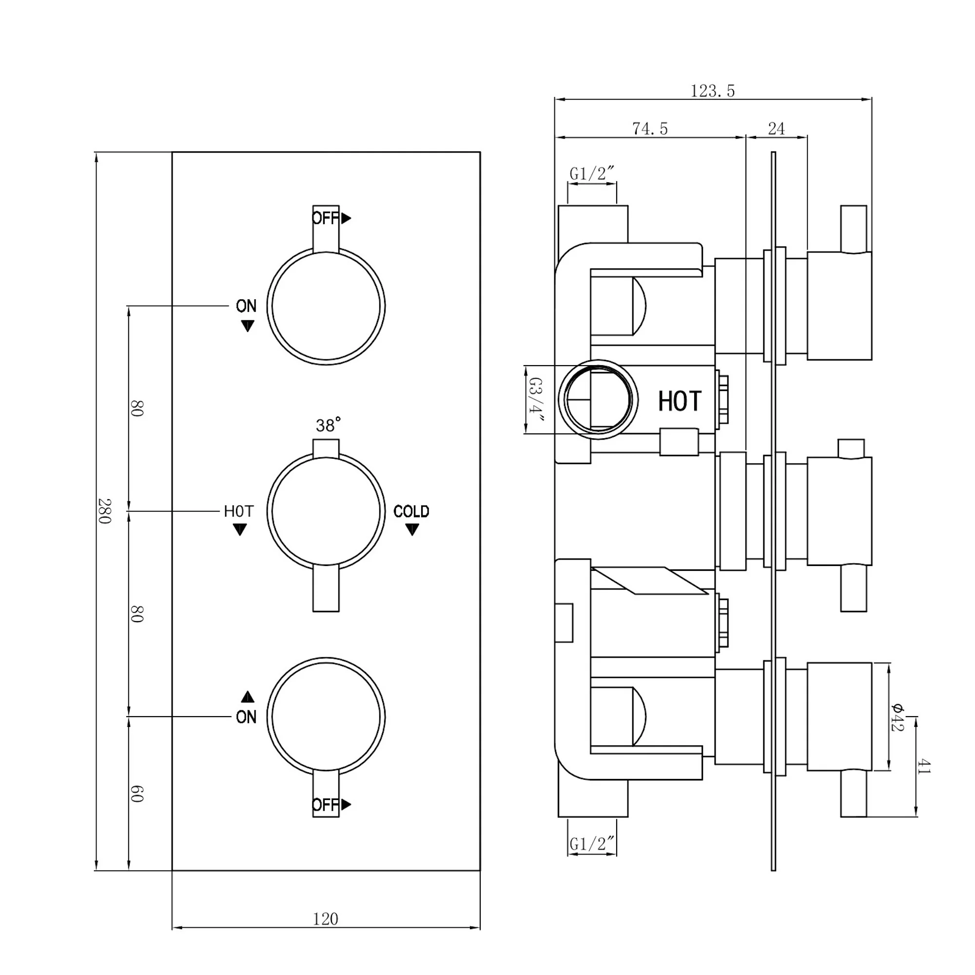Naples Contemporary Round Concealed Thermostatic Shower Set Incl. Triple Valve, Wall Fixed 8" Shower Head, Handshower Kit - Chrome (2 Outlet) - Image 8