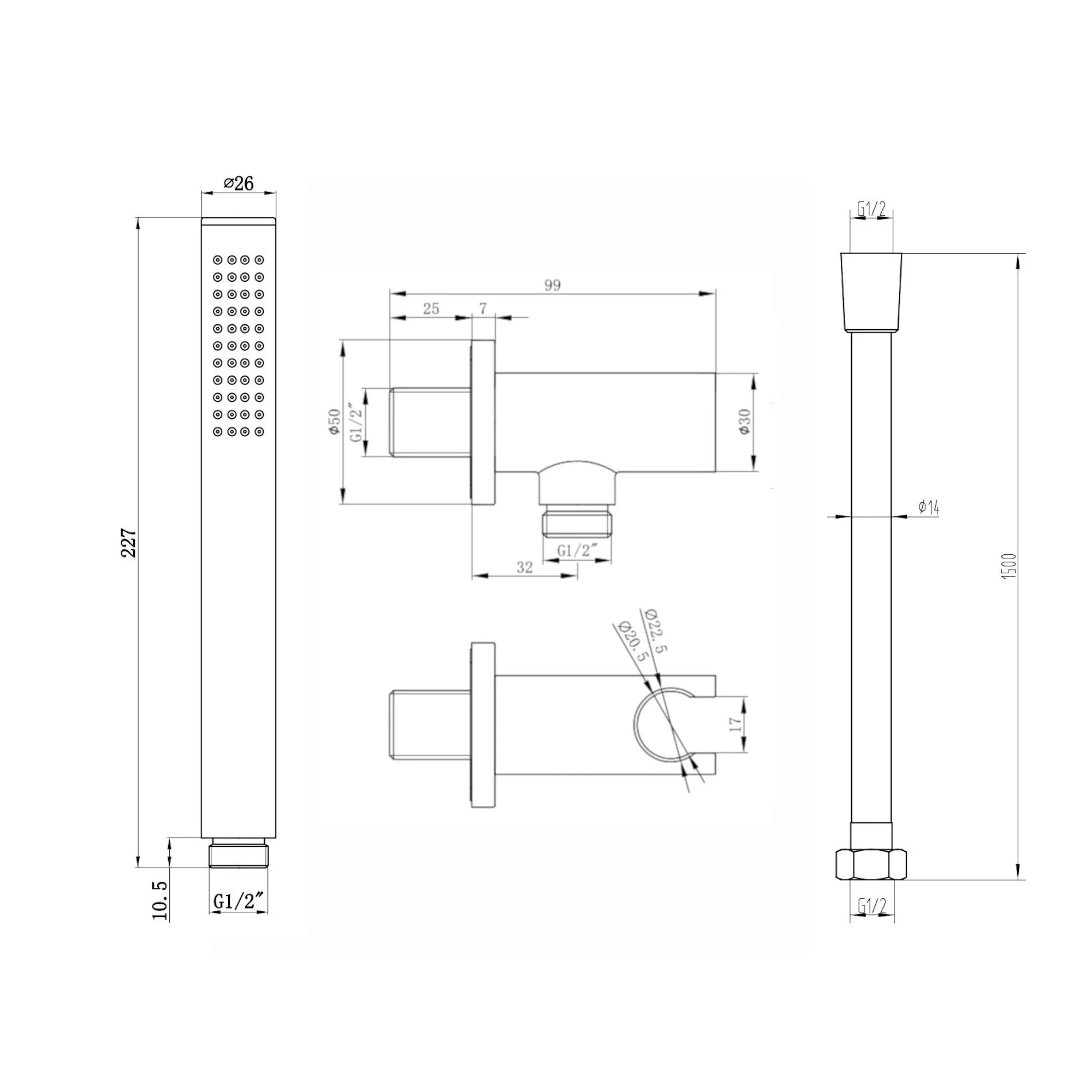 Naples Contemporary Round Concealed Thermostatic Shower Set Incl. Twin Valve, Ceiling Fixed 8" Shower Head, Handshower Kit - Chrome (2 Outlet) - Image 10