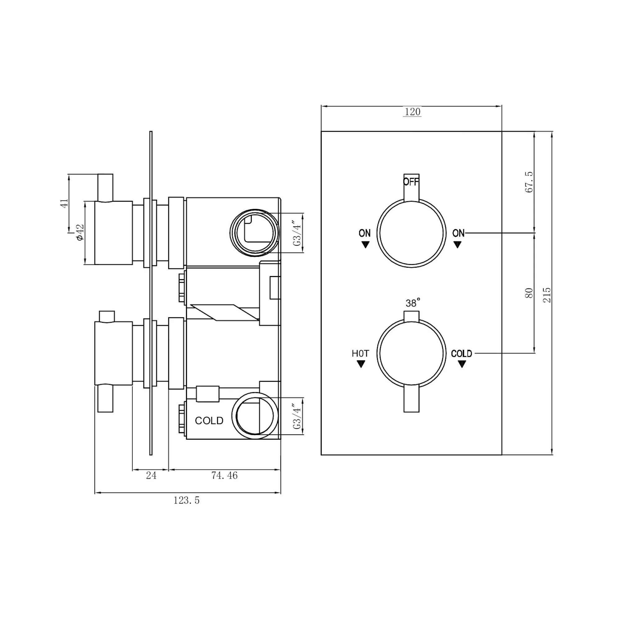 Naples Contemporary Round Concealed Thermostatic Shower Set Incl. Twin Valve, Ceiling Fixed 8" Shower Head, Handshower Kit - Chrome (2 Outlet) - Image 8