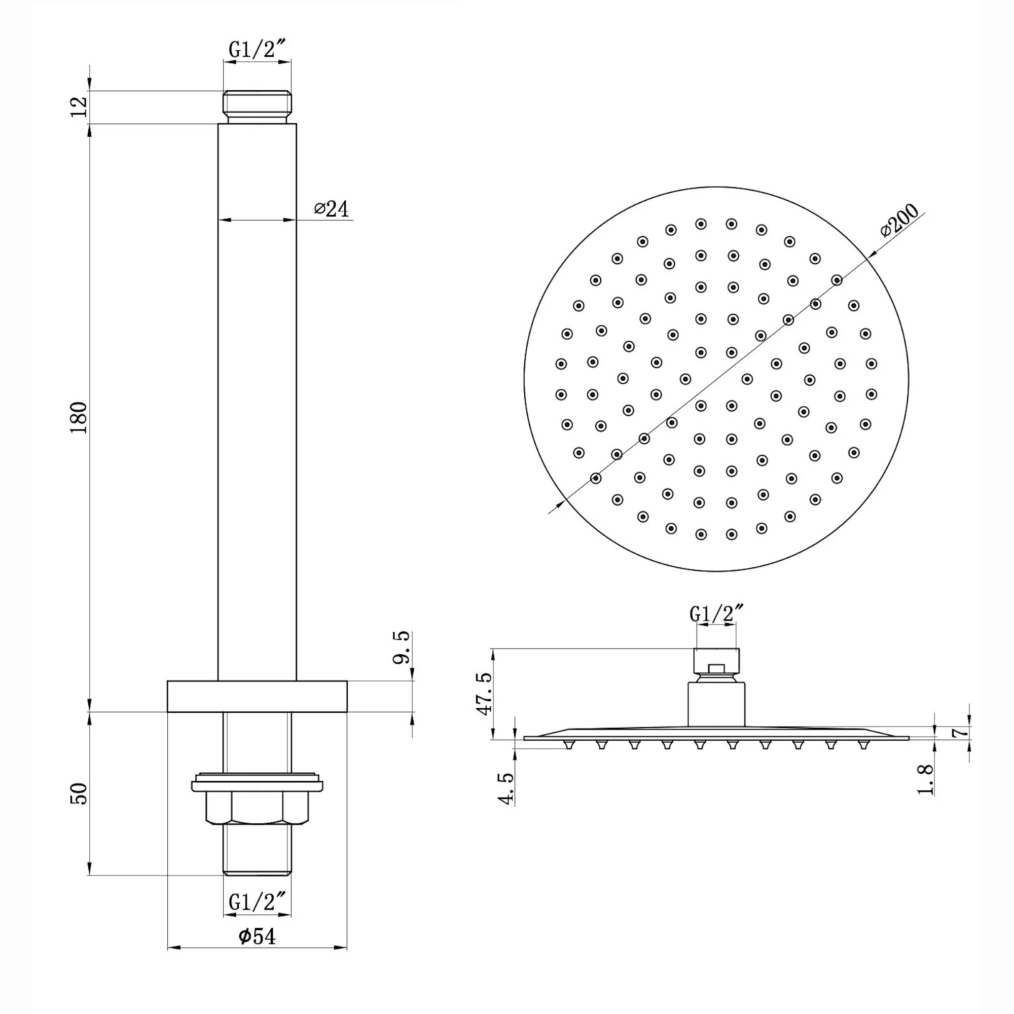 Naples Contemporary Round Concealed Thermostatic Shower Set Incl. Twin Valve, Ceiling Fixed 8" Shower Head, Slider Rail Kit - Chrome (2 Outlet) - Image 9