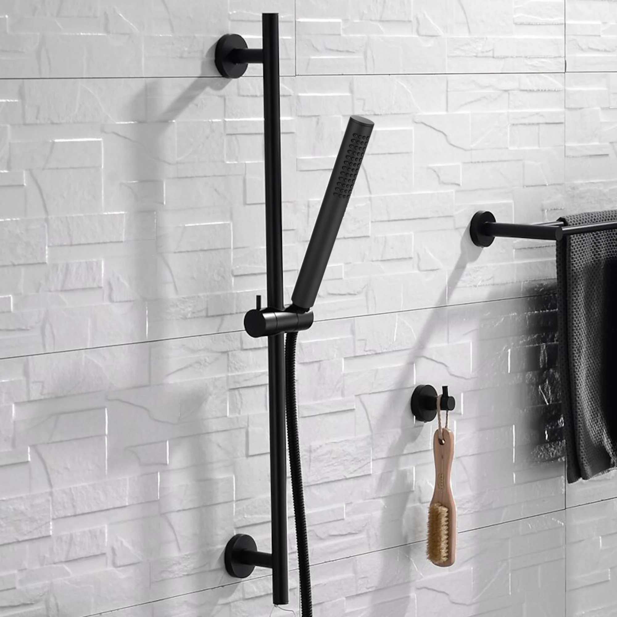 Naples Contemporary Round Concealed Thermostatic Shower Set Slider Rail Kit - Matt Black (1 Outlet) - Image 3