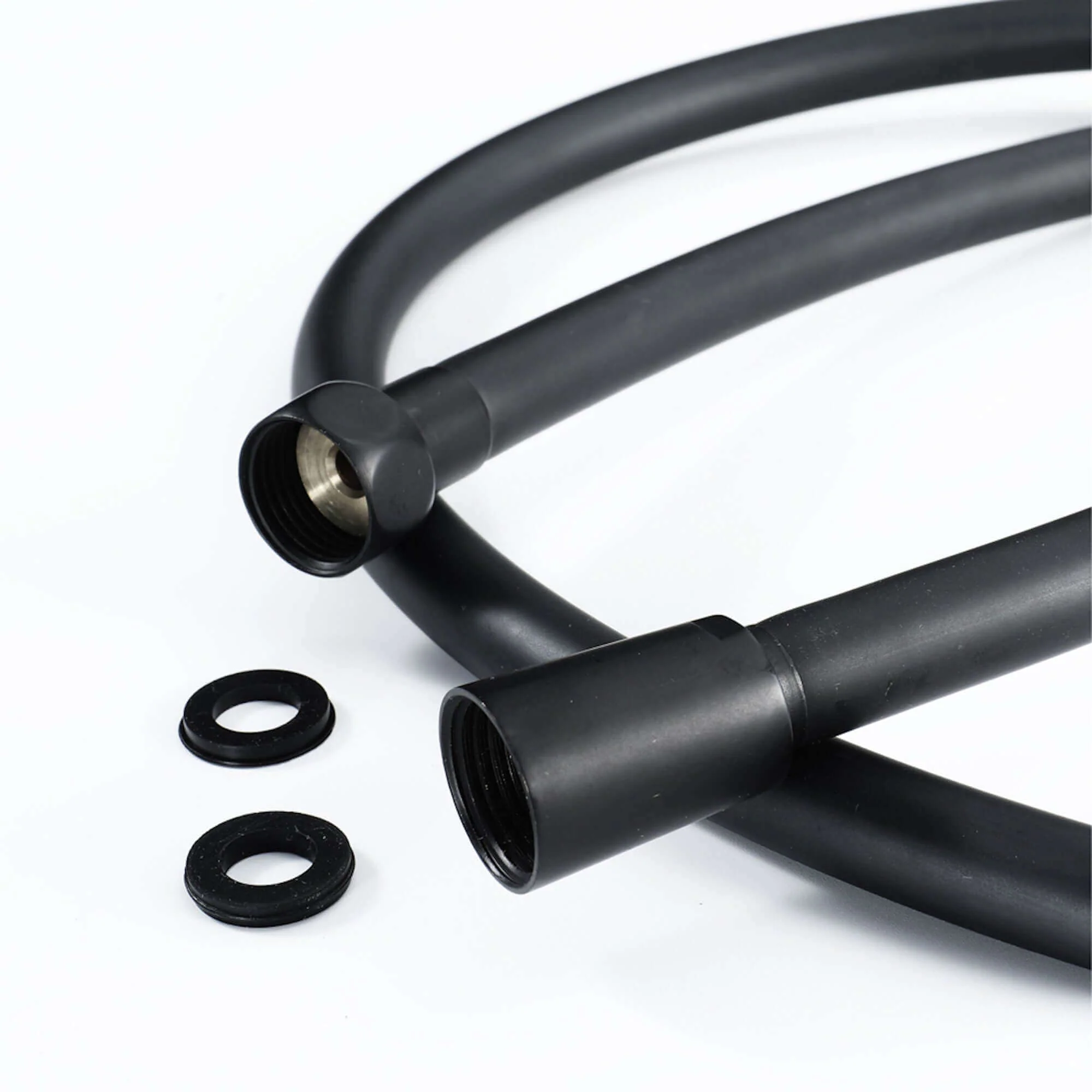 Premium Round Pencil Hand Shower With Silicone Jets Kit Incl. Hose And Wall Bracket With Outlet - Matt Black - Image 3