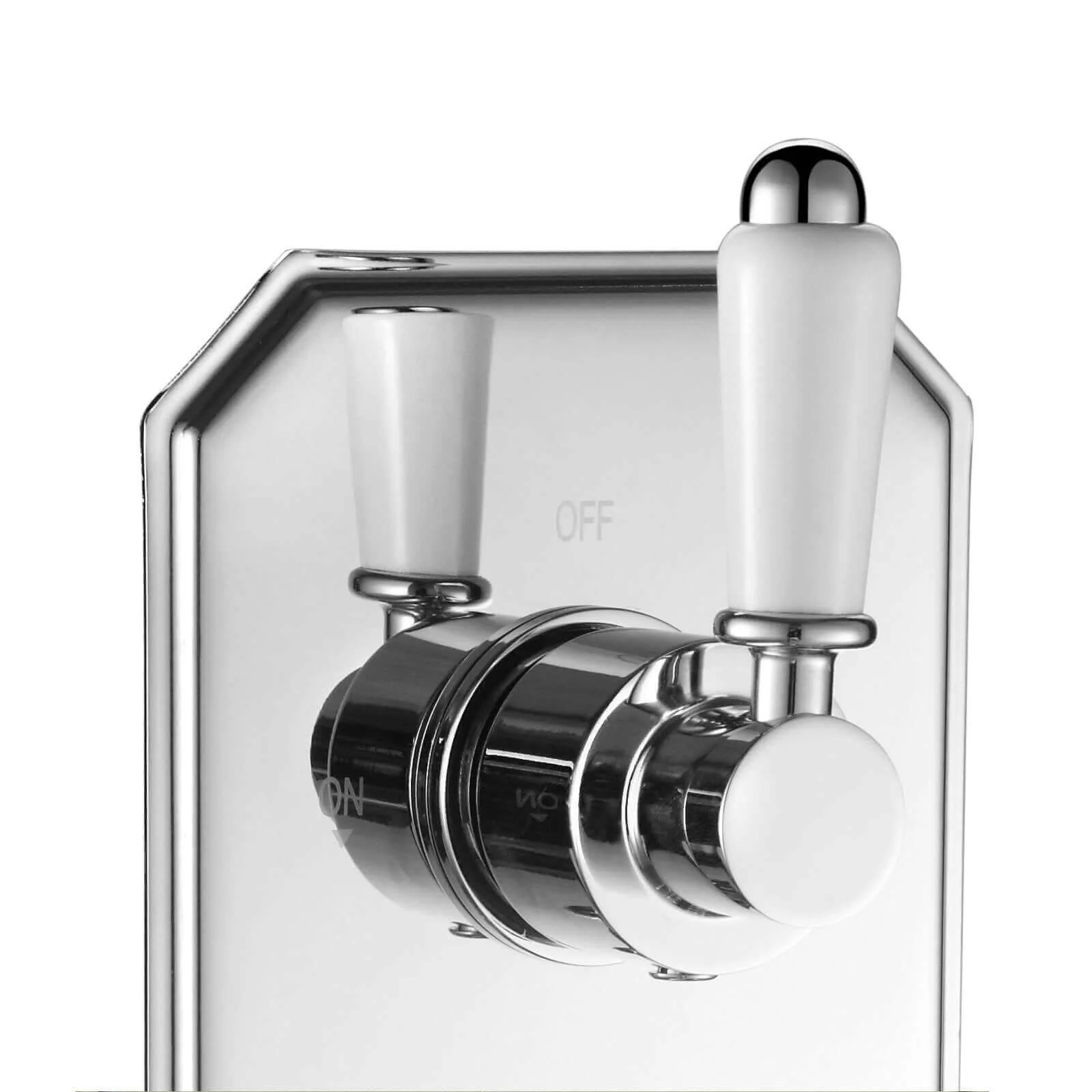 Regent traditional crosshead and white lever concealed thermostatic twin shower valve with 2 outlets - chrome - Image 3