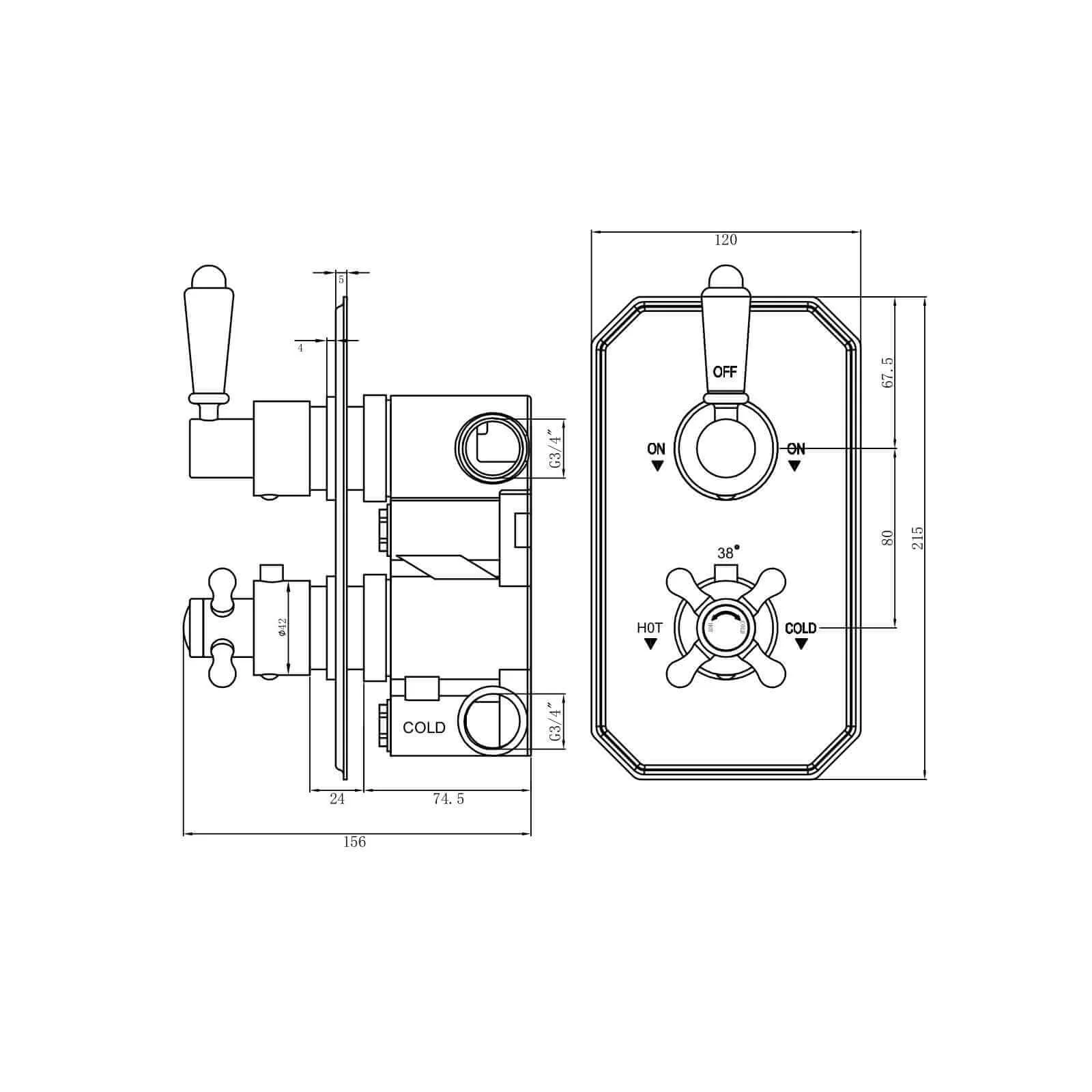 Regent traditional crosshead and white lever concealed thermostatic twin shower valve with 2 outlets - chrome - Image 8