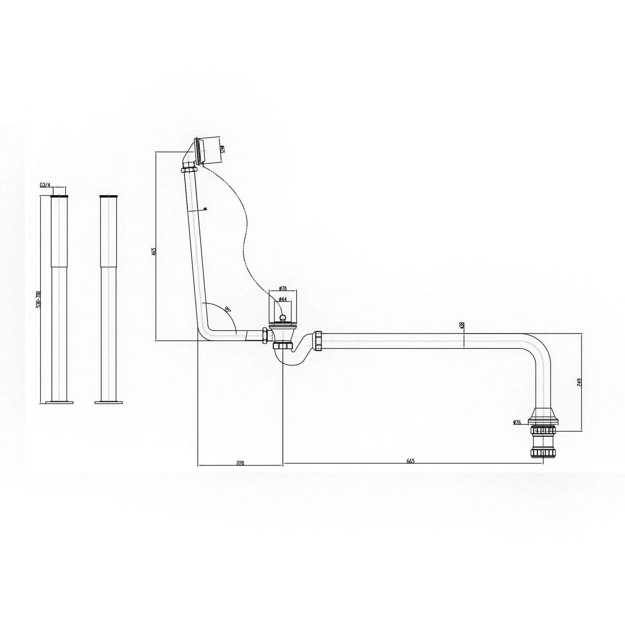 Roll top bath pack incl. exposed bath waste, shrouds and bath trap - antique brass - Image 5
