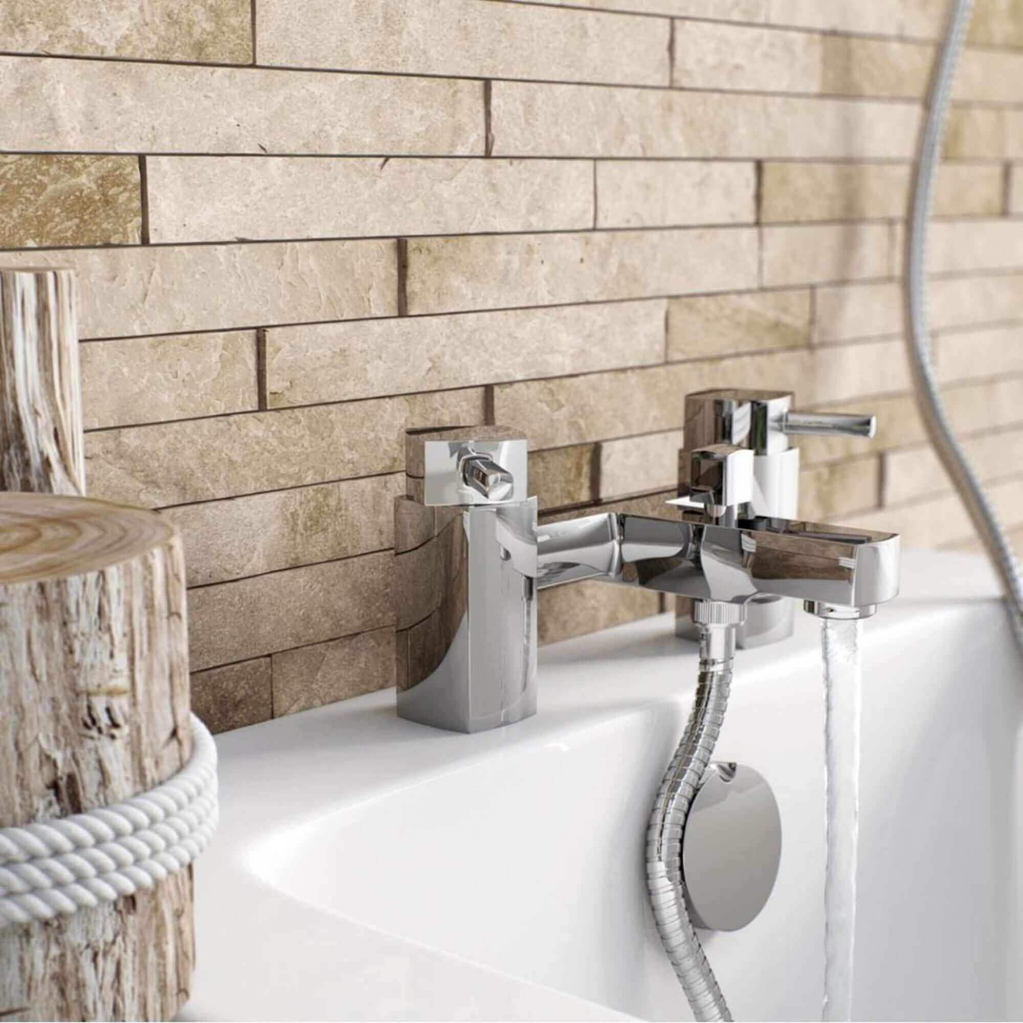 Stella contemporary bath shower mixer filler tap angular shape - chrome - Image 3