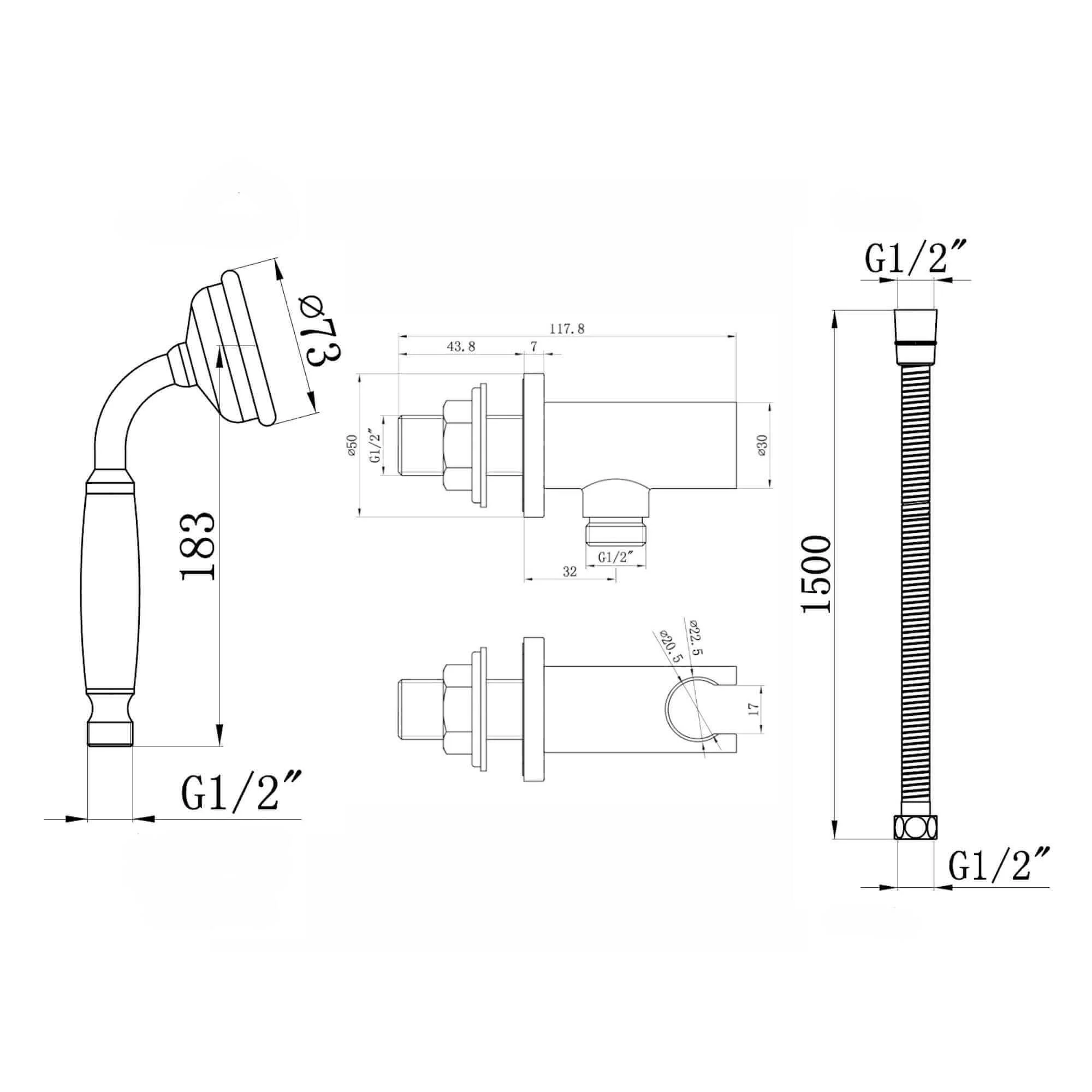 Traditional Brass & Black Ceramic Hand Shower Kit Incl. Hose And Wall Bracket With Outlet - Gold - Image 6