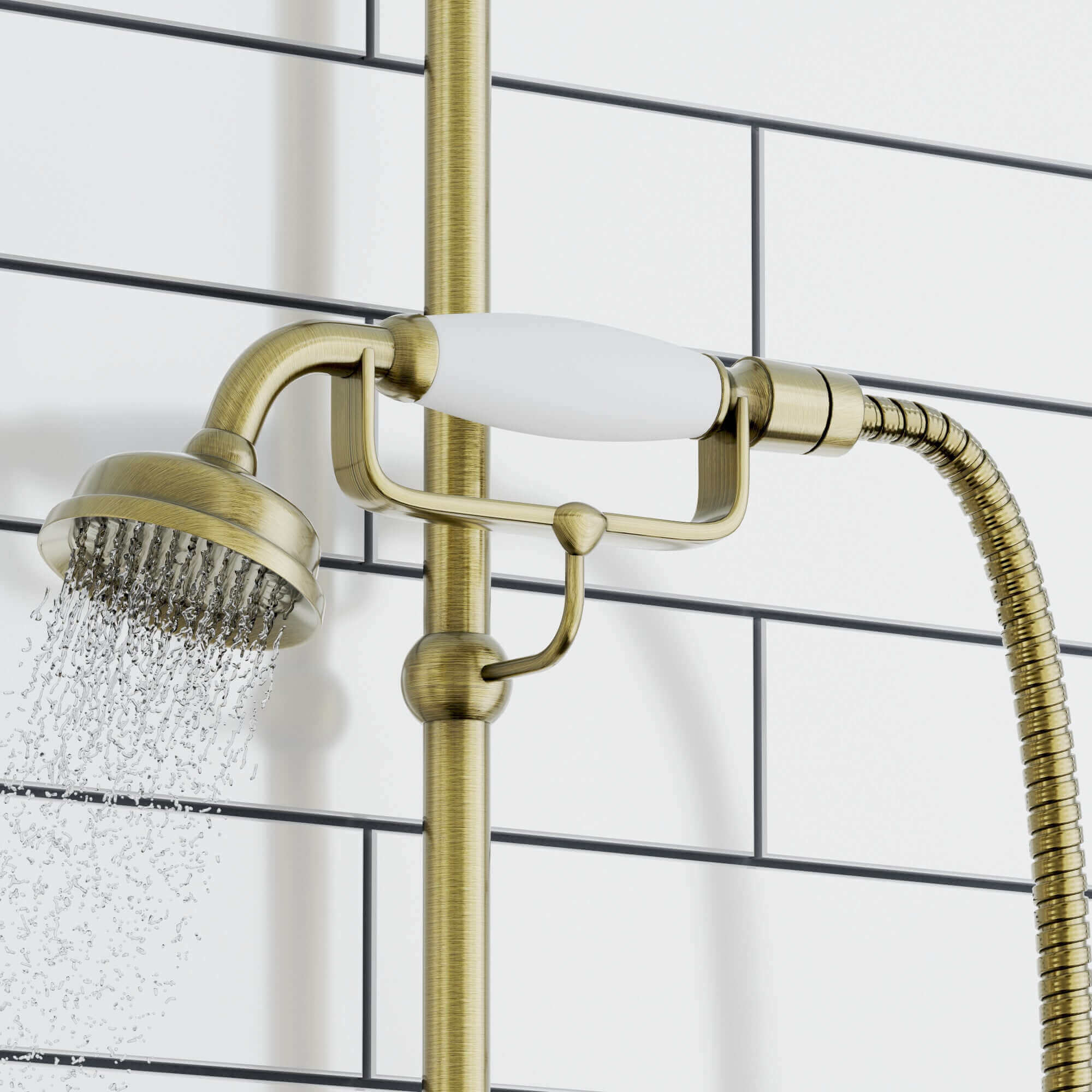 Traditional hand shower ceramic brass - antique brass - Image 3